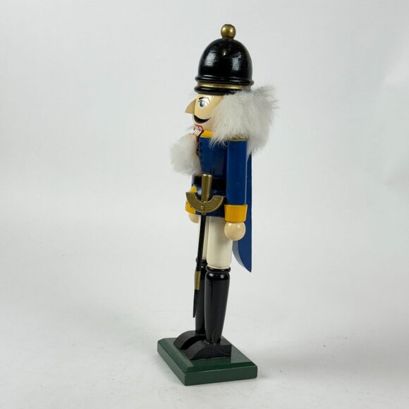 Vintage Handcrafted Wooden Nutcracker Soldier Figurine Decor Blue Uniform - Picture 3 of 8